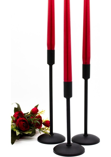 Şamdan Mumluk Takımı, Siyah, Düz Ayak, Dekoratif, Uzun ve Ince Tasarım