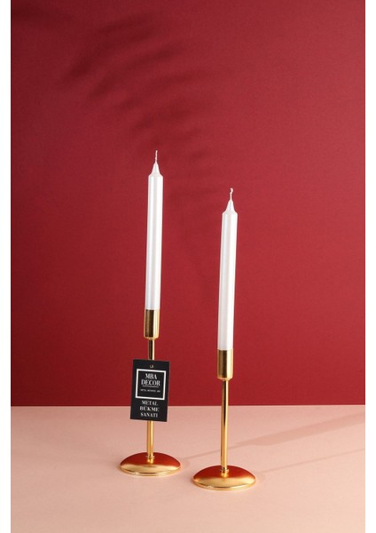 Ikili Gold Düz Ayak Şamdan Mumluk, 22-18CM, Ev Dekorasyonu