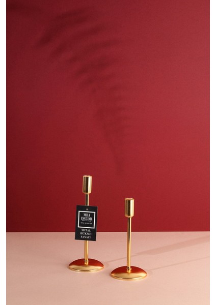 Ikili Gold Düz Ayak Şamdan Mumluk, 22-18CM, Ev Dekorasyonu fiyatları