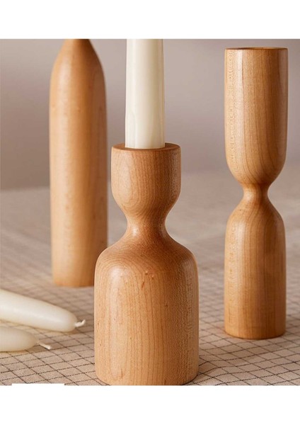 3'lü Ahşap Şamdan Seti, Vernikli, Modern, Şık, Dekoratif Mumluk, Masa Süsü fiyatları