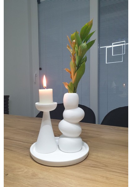 Beyaz Taş Vazo, Mumluk ve Tepsi Seti, Modern El Yapımı Ev Aksesuarları modelleri