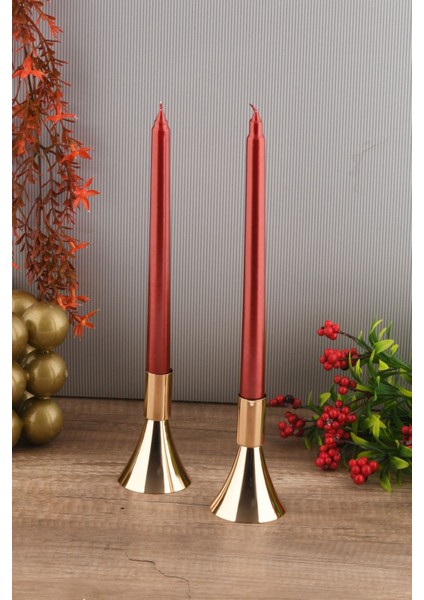 Altın Renkli 2'li Metal Şamdan Seti, Zarif ve Dekoratif Mumlukler