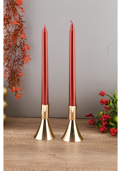 Altın Renkli 2'li Metal Şamdan Seti, Zarif ve Dekoratif Mumlukler fırsatları
