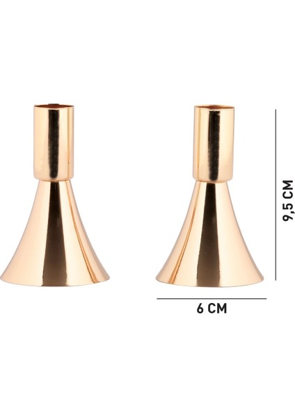 Altın Renkli 2'li Metal Şamdan Seti, Zarif ve Dekoratif Mumlukler