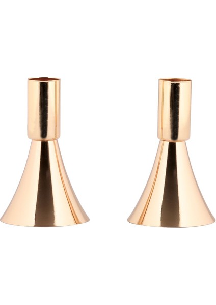 Altın Renkli 2'li Metal Şamdan Seti, Zarif ve Dekoratif Mumlukler