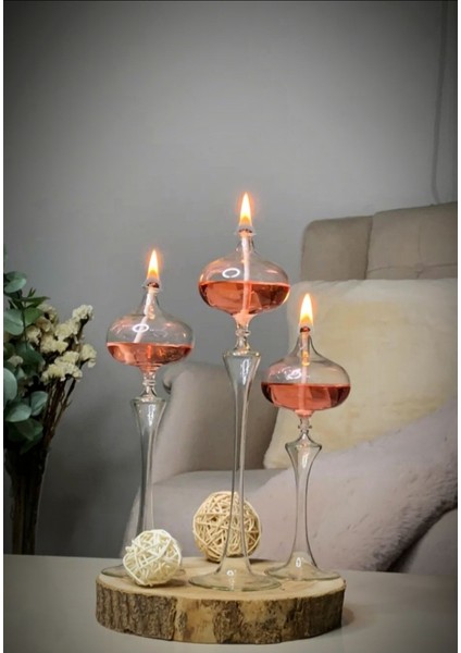 Elips Ayaklı Cam Kandil 3'lü Set, Şık ve Parlak Tasarım, Ev Dekoru Için Ideal modelleri