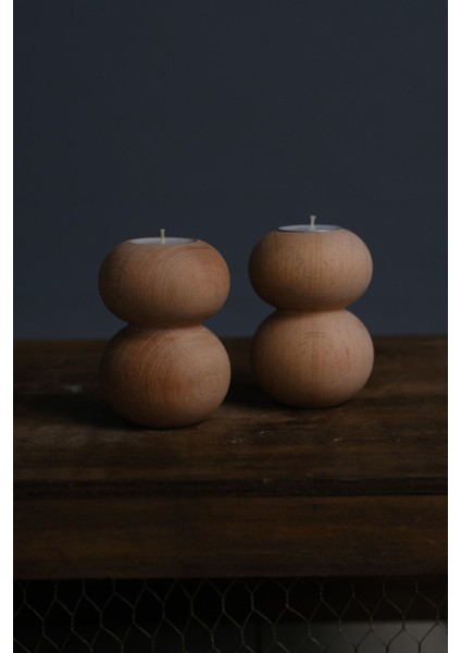 Bej Ahşap Mumluk 2'li Set, Şık ve Doğal Dekorasyon Unsuru fiyatları