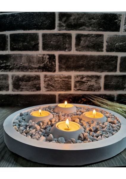 Beyaz Yuvarlak Beton Mumluk, Içi Mumlarla Şık ve Modern Dekoratif Aksesuar