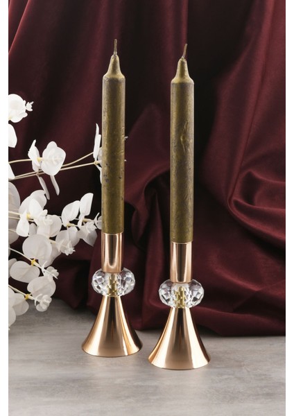 Parlak Kristal Taşlı Gold Şamdan Çiftli Ev Dekoru