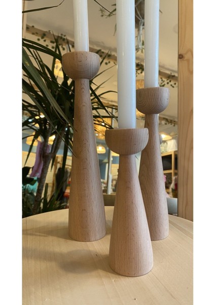 Doğal Renk Ahşap 3'lü Mumluk Seti, Sıcak ve Şık Dekoratif Aksesuar