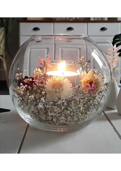 Şeffaf Cam Mumluk Dekoratif Fanus, Şık ve Zarif Aydınlatma Aksesuarı