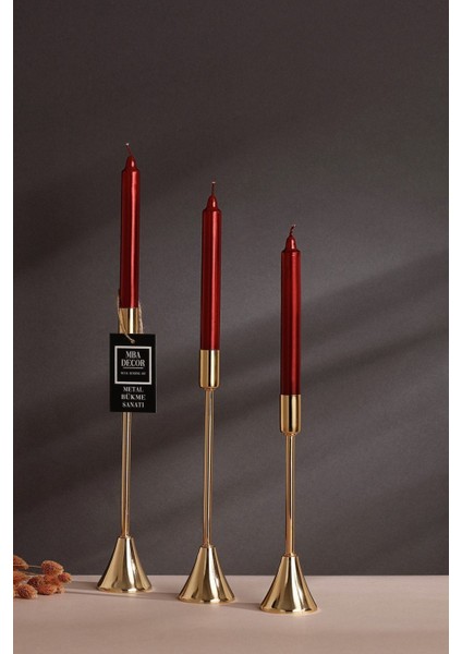 3'lü Topuklu Gold Şamdan Mumluk Seti, Şık ve Dekoratif Ev Aksesuarı