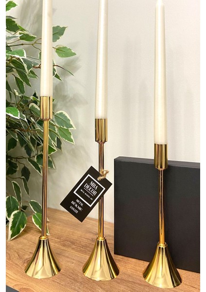 3'lü Topuklu Gold Şamdan Mumluk Seti, Şık ve Dekoratif Ev Aksesuarı fırsatları