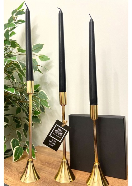 3'lü Topuklu Gold Şamdan Mumluk Seti, Şık ve Dekoratif Ev Aksesuarı