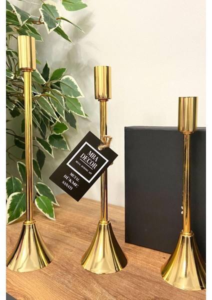 3'lü Topuklu Gold Şamdan Mumluk Seti, Şık ve Dekoratif Ev Aksesuarı