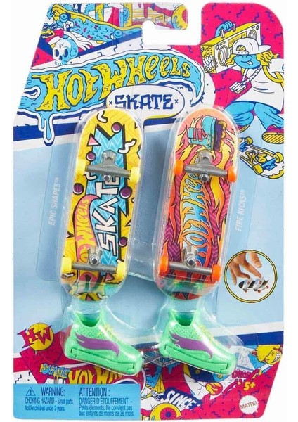 HXL17 Hot Wheels Skate Retro Temalı Ikili Parmak Kaykay ve Ayakkabı Paketi