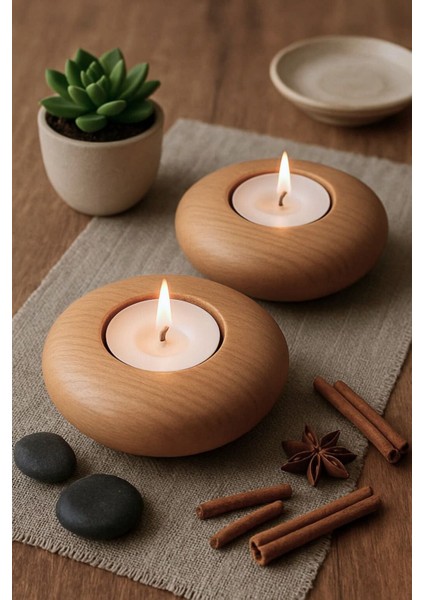 El Yapımı Ahşap Mumluk Seti, Dekoratif ve Şık Minimal Tasarım