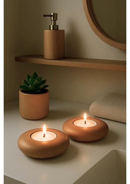 El Yapımı Ahşap Mumluk Seti, Dekoratif ve Şık Minimal Tasarım fırsatları