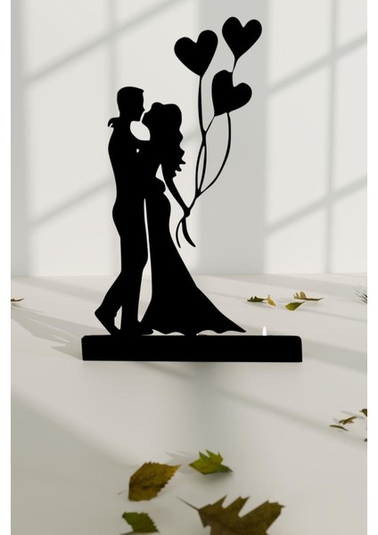 Şık Çift Tasarımlı Metal Mumluk, Mat Siyah Dekoratif Şamdan