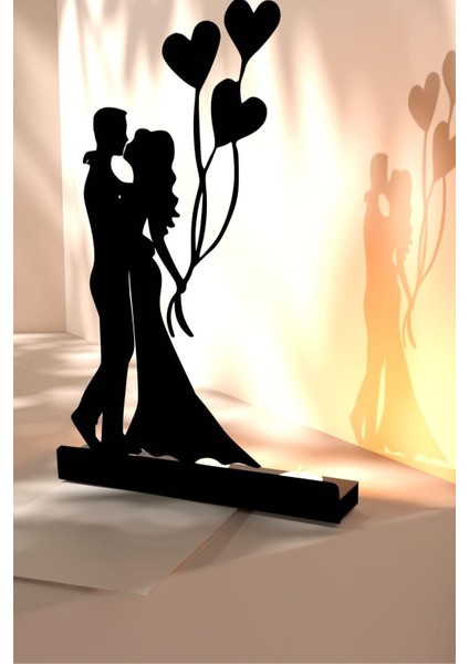 Şık Çift Tasarımlı Metal Mumluk, Mat Siyah Dekoratif Şamdan