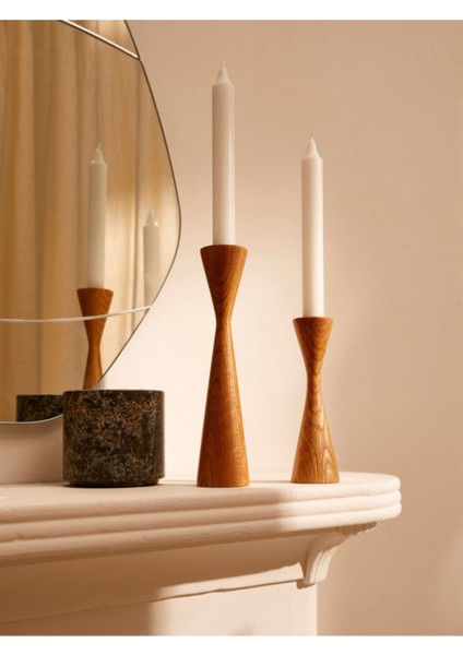 El Yapımı Doğal Açık Ceviz Ahşap Şamdan Seti, Dekoratif ve Zarif Tasarım (15 cm & 20 Cm)