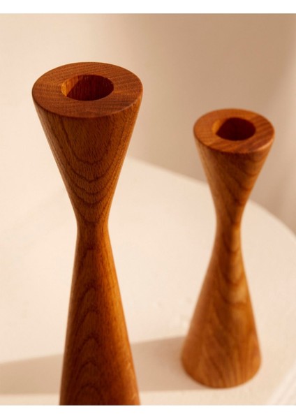 El Yapımı Doğal Açık Ceviz Ahşap Şamdan Seti, Dekoratif ve Zarif Tasarım (15 cm & 20 Cm) fiyatları