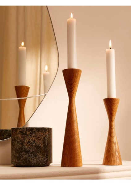 El Yapımı Doğal Açık Ceviz Ahşap Şamdan Seti, Dekoratif ve Zarif Tasarım (15 cm & 20 Cm) modelleri