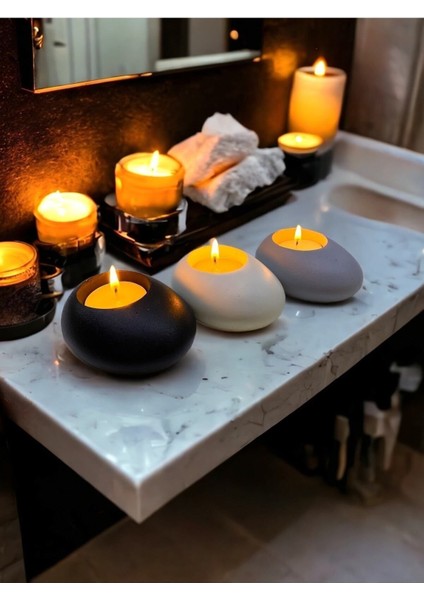 Minimal Beton Tealight Mumluk Seti, Siyah-Beyaz-Gri, Şık ve Modern Dekorasyon. fiyatları