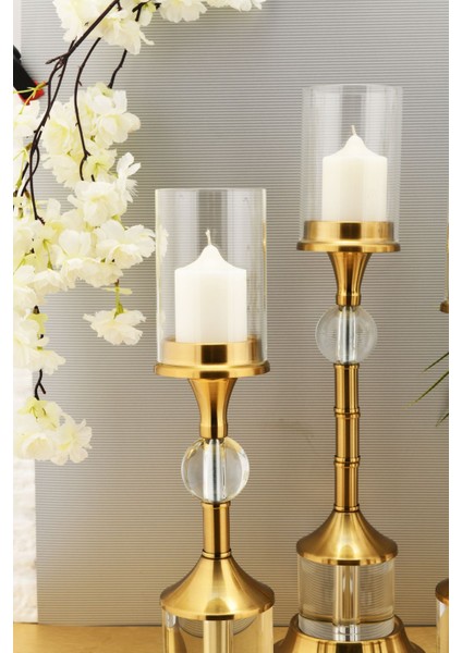 Şık 3'lü Kristal Cam Mumluk Takımı, Eskitme Kahverengi Tasarım fiyatları