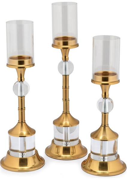 Şık 3'lü Kristal Cam Mumluk Takımı, Eskitme Kahverengi Tasarım modelleri