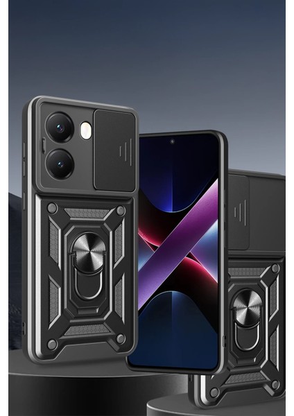 Xiaomi Poco X7 Pro Kılıf Pars Lens Yüzüklü Silikon - Siyah Drstr