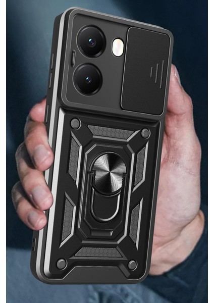 Xiaomi Poco X7 Pro Kılıf Pars Lens Yüzüklü Silikon - Siyah Drstr