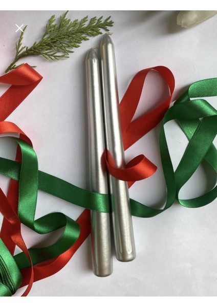 Yılbaşı Temalı Gümüş Sedefli Konik Şamdan Mum Seti, Şık ve Zarif Dekorasyon Parçası