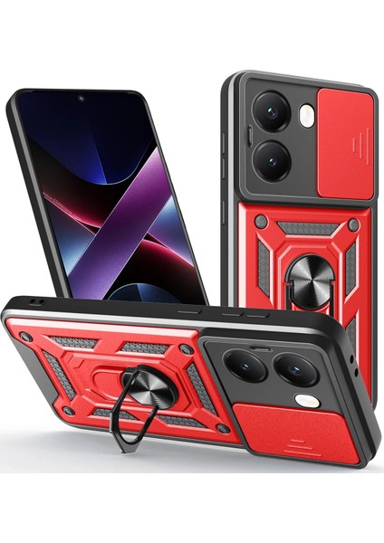 Xiaomi Poco X7 Pro Kılıf Pars Lens Yüzüklü Silikon - Kırmızı Drstr