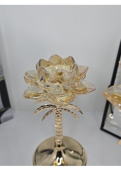 3'lü Palmiye Gold Şamdan, Şık ve Zarif Dekoratif Aksesuar. fırsatları