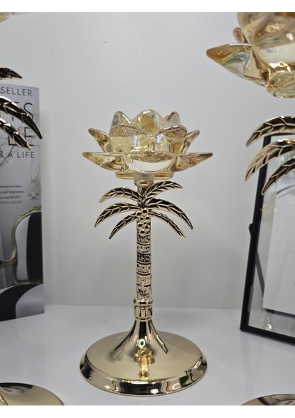 3'lü Palmiye Gold Şamdan, Şık ve Zarif Dekoratif Aksesuar. indirimleri