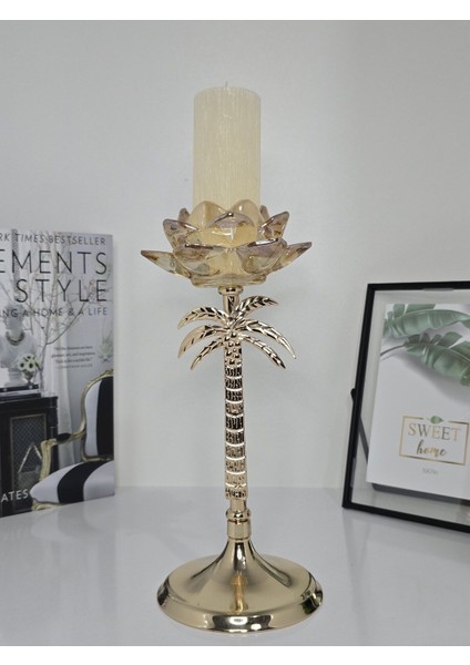 3'lü Palmiye Gold Şamdan, Şık ve Zarif Dekoratif Aksesuar.