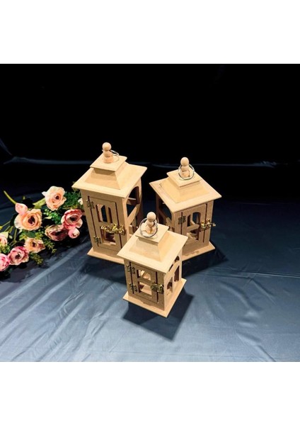 El Işi Ahşap Şamdan Mumluk 3'lü Set, Ham Renk, Boyama Için Uygun fiyatları