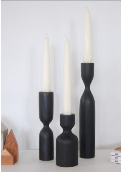Şık Siyah Ahşap 3'lü Mumluk Seti, Modern ve Dekoratif Tasarım fiyatları