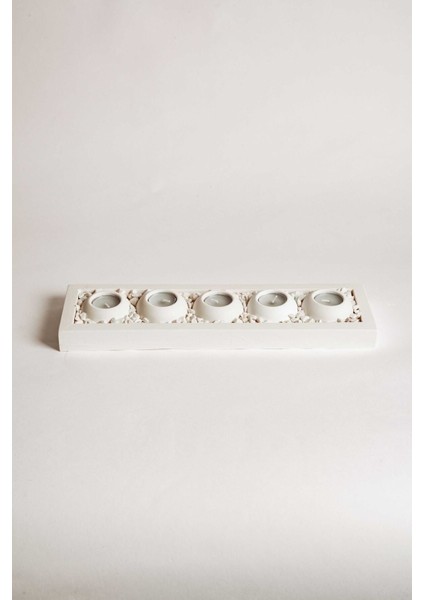 Beyaz Tabaklı Beton Mumluk Seti, 5'li, Şık ve Modern Tasarım fiyatları