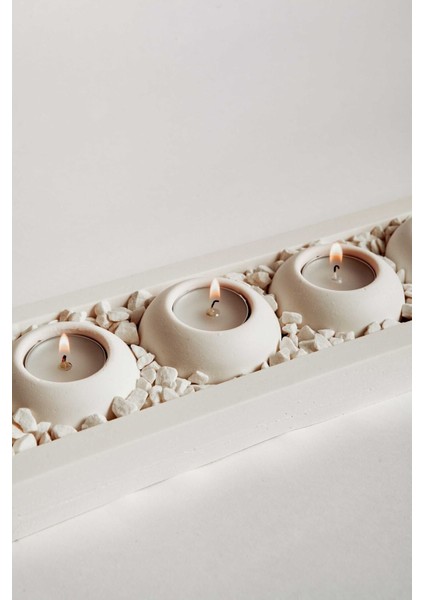 Beyaz Tabaklı Beton Mumluk Seti, 5'li, Şık ve Modern Tasarım modelleri