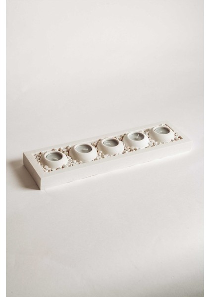 Beyaz Tabaklı Beton Mumluk Seti, 5'li, Şık ve Modern Tasarım fırsatları