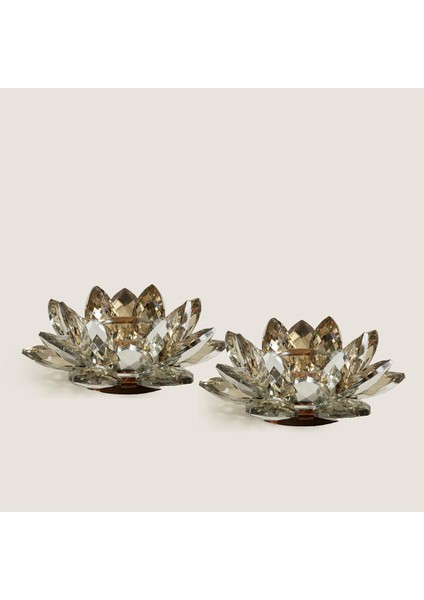 Iki Adet 15 cm Amber Lotus Cam Mumluk, Şık ve Zarif Dekorasyon Ürünü