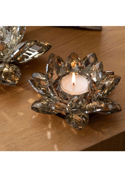 Iki Adet 15 cm Amber Lotus Cam Mumluk, Şık ve Zarif Dekorasyon Ürünü fiyatları