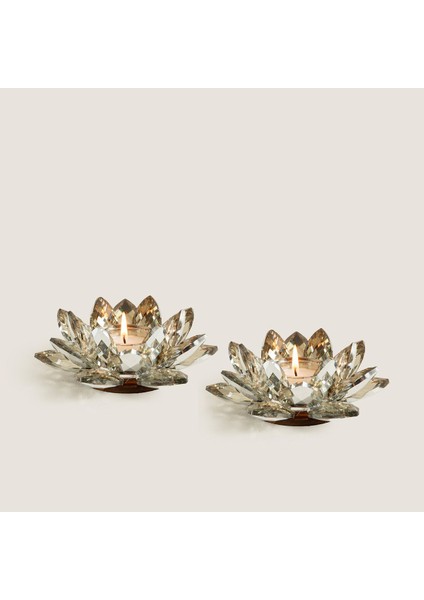 Iki Adet 15 cm Amber Lotus Cam Mumluk, Şık ve Zarif Dekorasyon Ürünü modelleri