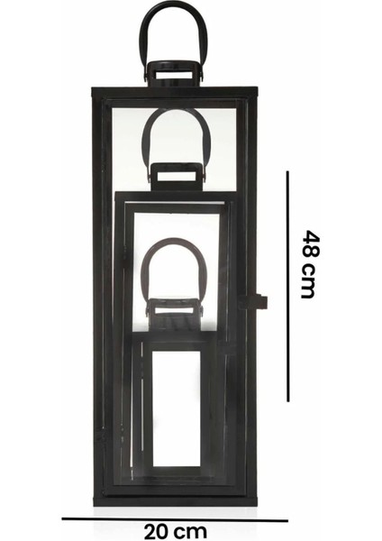 Şık 3'lü Metal Mumluk Takımı, Siyah Dekoratif Fener Seti