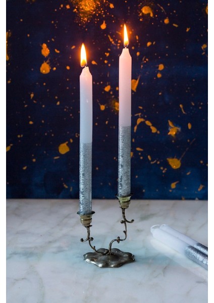 4'lü Modern Gümüş Renkli Şamdan Mum Seti 22 Cm, Şık ve Zarif Dekoratif Ürün