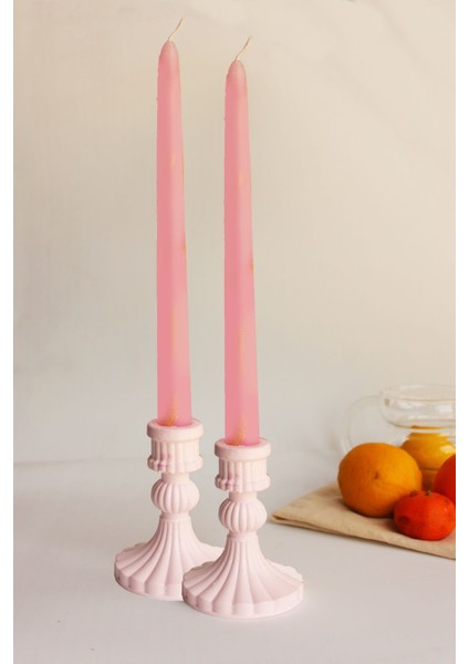 Iki Adet Beton Şamdan Mumluk, Şık ve Modern Tasarım, Pembe Renkli Set