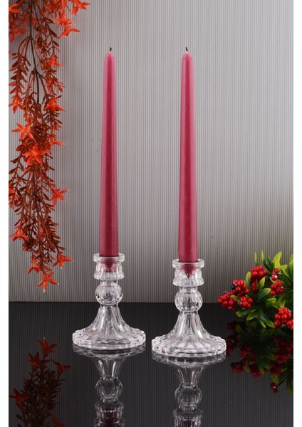 2'li Cam Şamdan Seti, Küçük Dekoratif Kristal Görünümlü Mumlukler