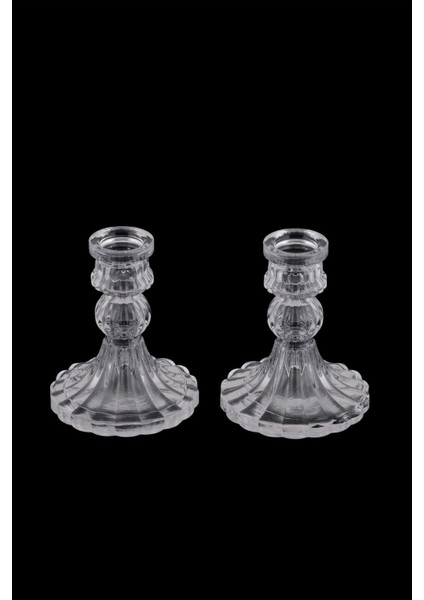 2'li Cam Şamdan Seti, Küçük Dekoratif Kristal Görünümlü Mumlukler